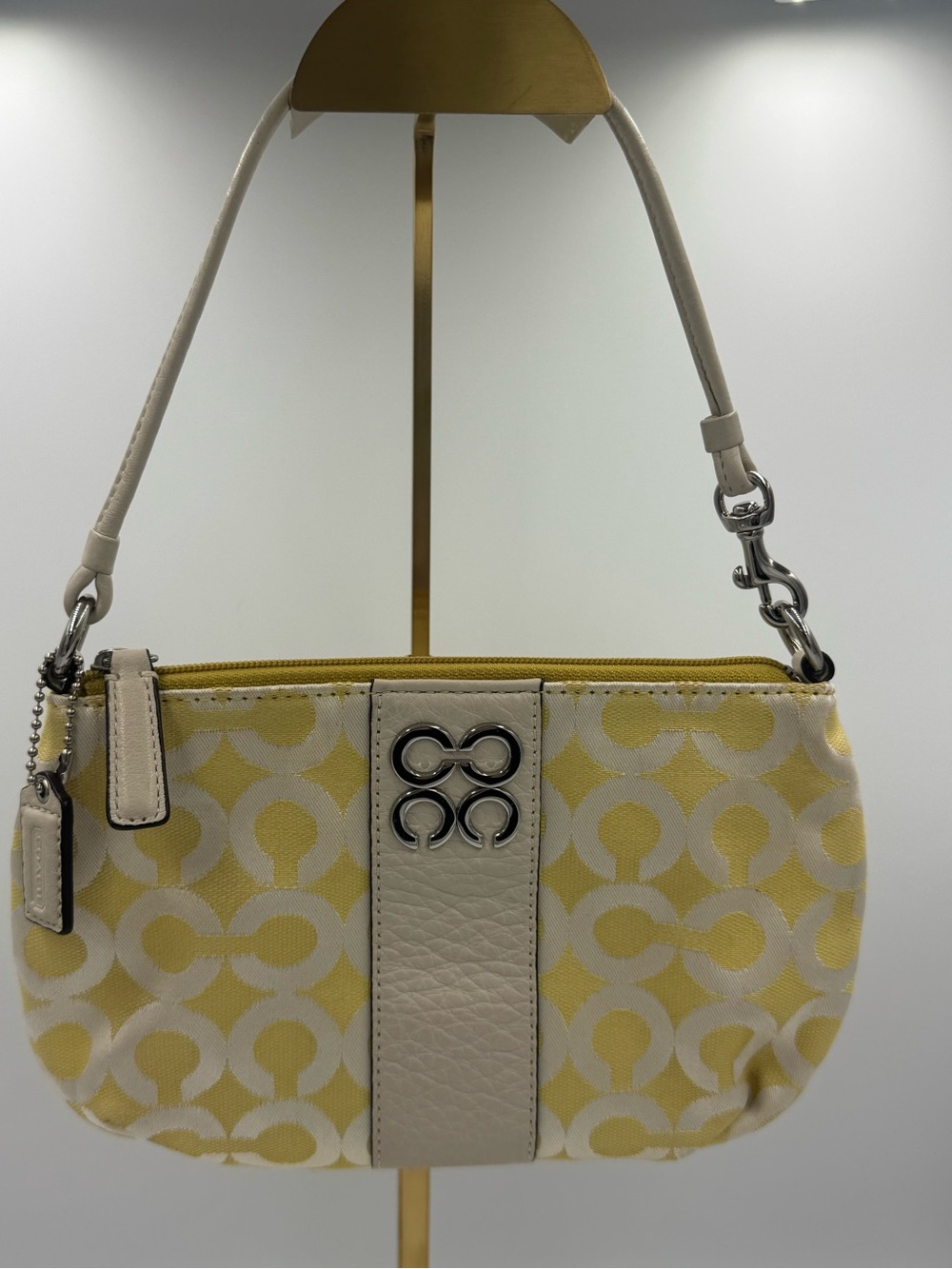 Coach XL Op Art Yellow and Chalk White / Cream Mini Shoulder Bag or Wristlet